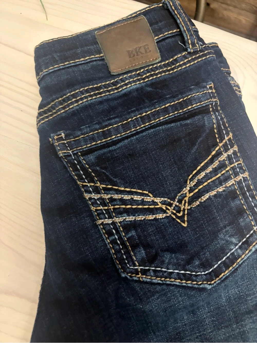 BKE Jake Straight Jr. Dark Blue Jeans with Tan Stitching